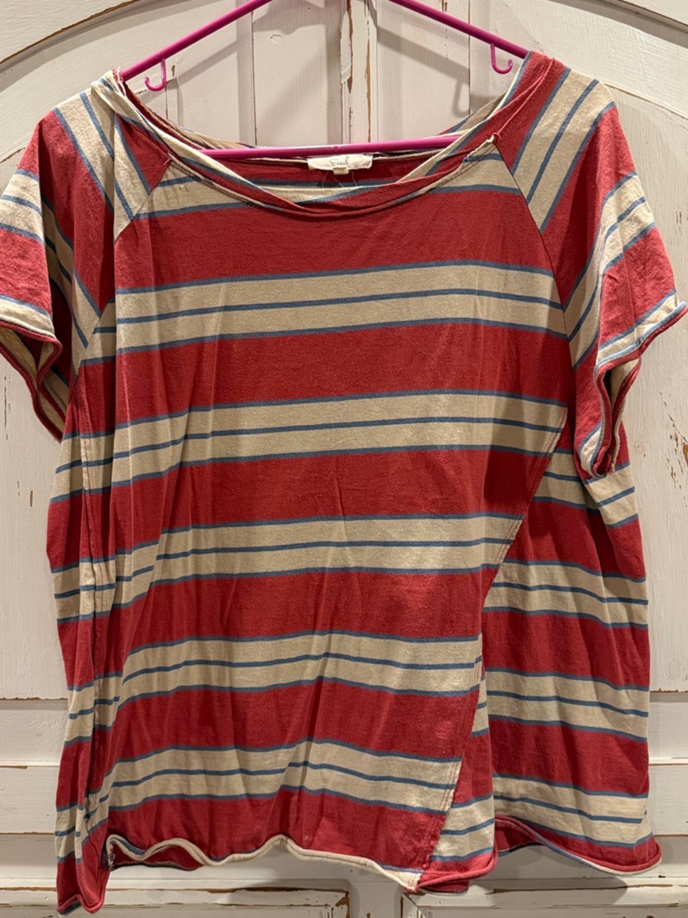 easel Red & Cream Striped Short Sleeve Tee